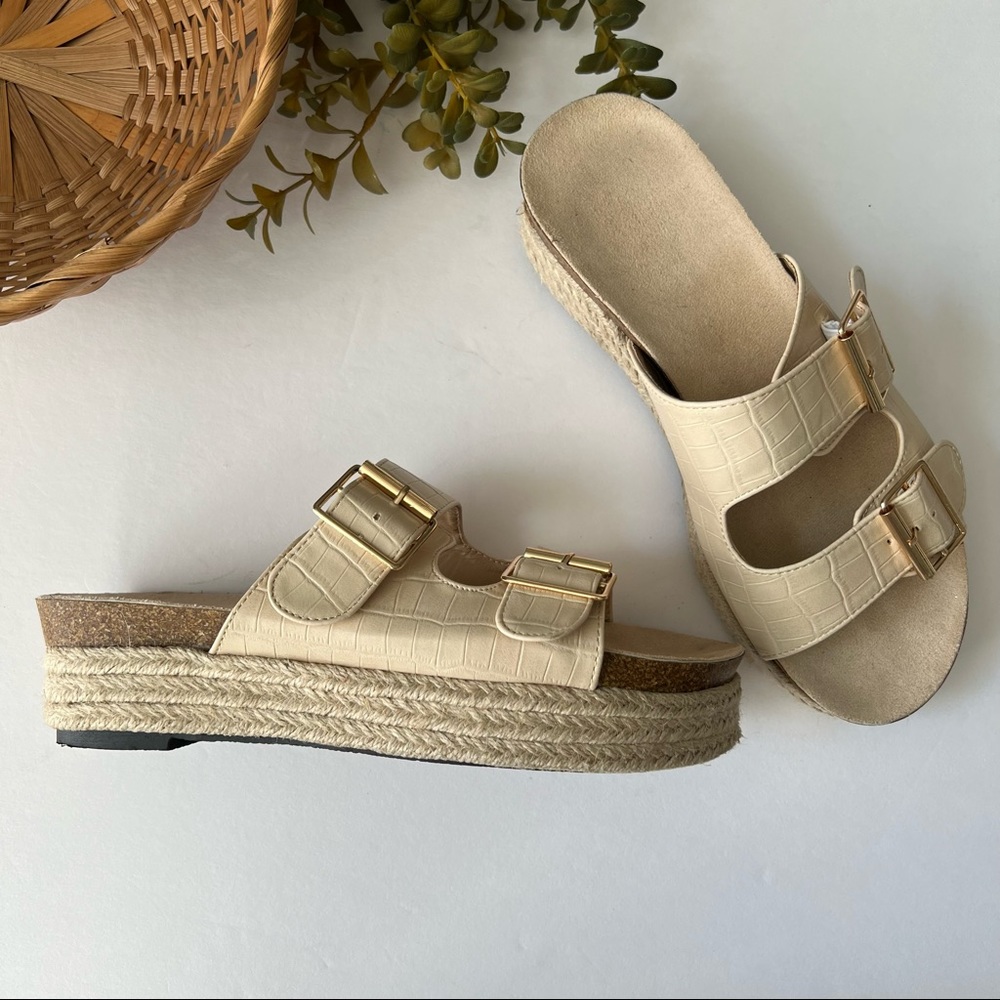 Neutral Double Buckle Strap Platform Espadrilles … - image 2